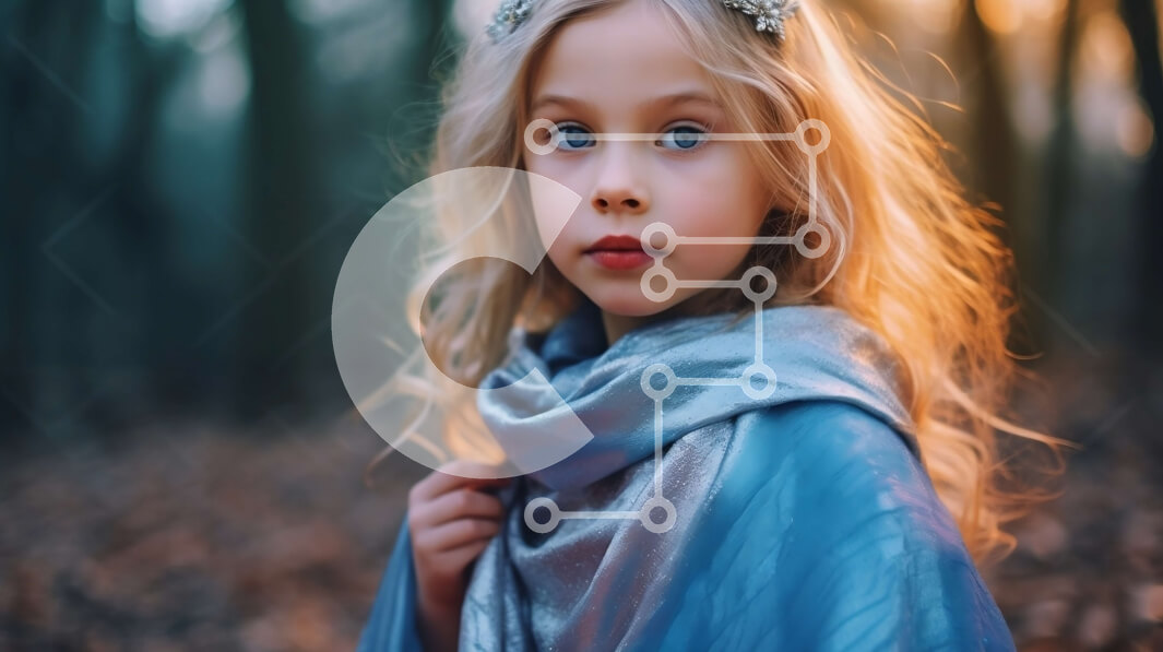 Intra Συλλεκτικό Ξύλινο Παζλ Plywood  4mm - Ειρηνική εικόνα νεαρού κοριτσιού με μπλε μανδύα και ασημένια τιάρα σε φυσικό περιβάλλον Σε Ξύλινο Κουτί - Διαστάσεις Puzzle: 10x10 cm – 25 κομμάτια