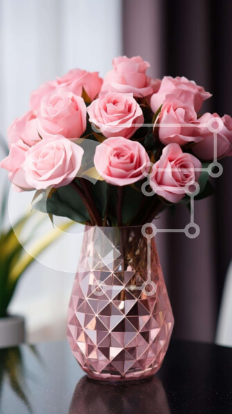 Intra Συλλεκτικό Ξύλινο Παζλ Plywood  4mm - Ροζ τριαντάφυλλα σε γυάλινο βάζο στο τραπέζι Σε Ξύλινο Κουτί - Διαστάσεις Puzzle: 10x10 cm – 25 κομμάτια