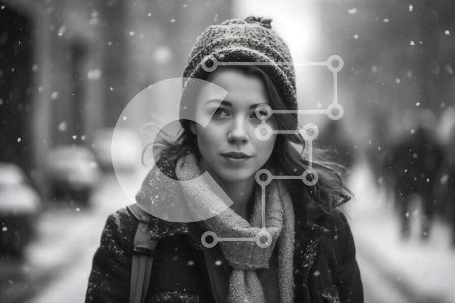 Intra Συλλεκτικό Ξύλινο Παζλ Plywood  4mm - Winter Fashion: Woman in Beanie and Scarf on Snowy Street Σε Ξύλινο Κουτί - Διαστάσεις Puzzle: 10x10 cm – 25 κομμάτια