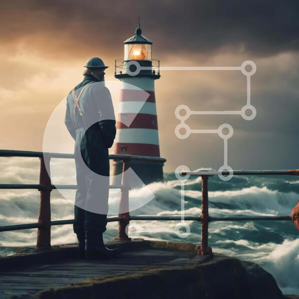 Intra Συλλεκτικό Ξύλινο Παζλ Plywood  4mm - Άτομο στην προβλήτα που κοιτάζει τα κύματα και το φάρο Σε Ξύλινο Κουτί - Διαστάσεις: 10x10 cm – 25 κομμάτια