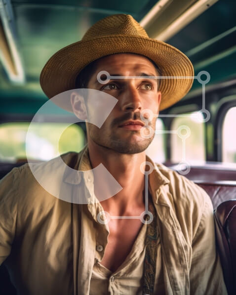 Intra Συλλεκτικό Ξύλινο Παζλ Plywood  4mm - Εικόνα ενός άνδρα με καπέλο και πουκάμισο που κάθεται σε ένα αυτοκίνητο Σε Ξύλινο Κουτί - Διαστάσεις Puzzle: 10x10 cm – 25 κομμάτια