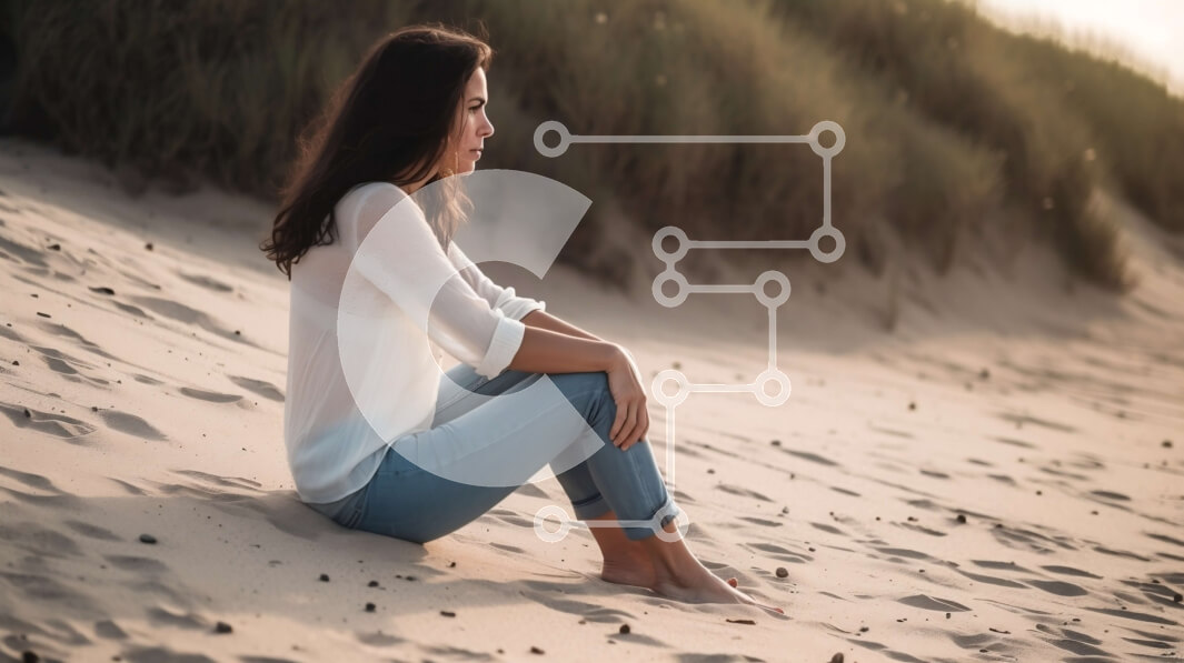 Intra Συλλεκτικό Ξύλινο Παζλ Plywood  4mm - Όμορφη εικόνα γυναίκας που παρακολουθεί το ηλιοβασίλεμα στους αμμόλοφους Σε Ξύλινο Κουτί - Διαστάσεις: 10x10 cm – 25 κομμάτια