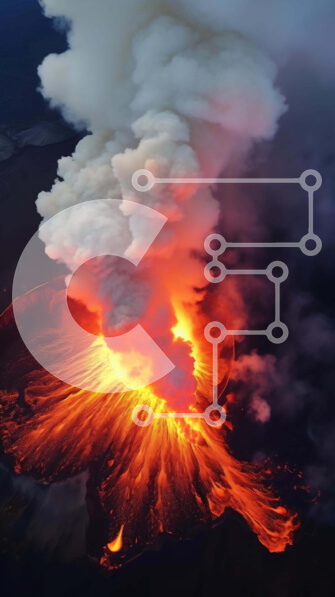 Σετ των 2 Intra Συλλεκτικό Ξύλινο Παζλ Plywood  4mm - Εναέρια άποψη του ηφαιστείου που εκρήγνυται με καπνό και ατμό Σε Ξύλινο Κουτί - Διαστάσεις: 10x10 cm – 25 κομμάτια