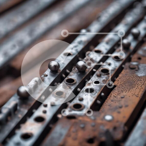 Intra Συλλεκτικό Ξύλινο Παζλ Plywood  4mm - Κοντινό πλάνο από σκουριασμένες μεταλλικές ράβδους και τρύπες Σε Ξύλινο Κουτί - Διαστάσεις: 10x10 cm – 25 κομμάτια