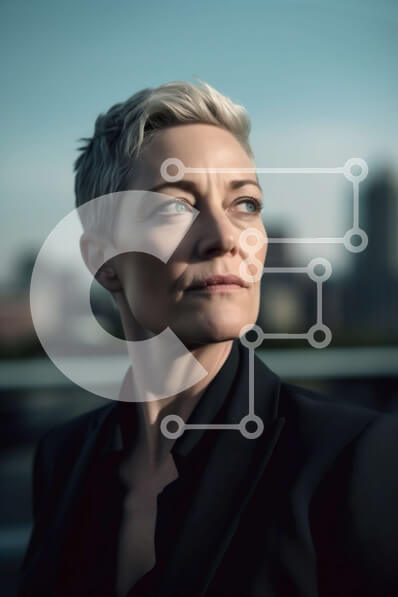 Intra Συλλεκτικό Ξύλινο Παζλ Plywood  4mm - Σοβαρή επιχειρηματίας που στέκεται στην ταράτσα με θέα στον ορίζοντα της πόλης Σε Ξύλινο Κουτί - Διαστάσεις Puzzle: 10x10 cm – 25 κομμάτια