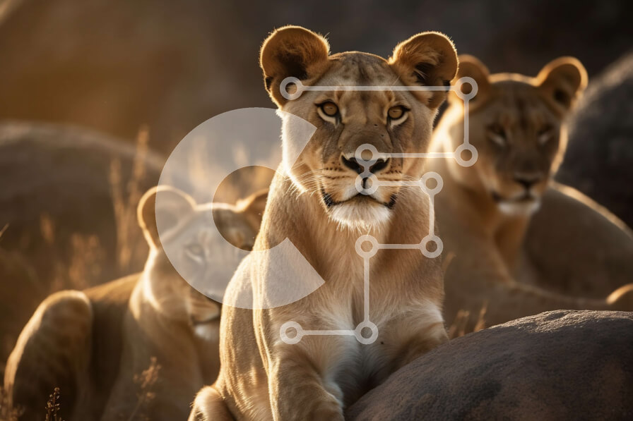 Σετ των 2 Intra Συλλεκτικό Ξύλινο Παζλ Plywood  4mm - Όμορφη εικόνα λέαινων που ξεκουράζονται στην αφρικανική σαβάνα Σε Ξύλινο Κουτί - Διαστάσεις: 10x10 cm – 25 κομμάτια