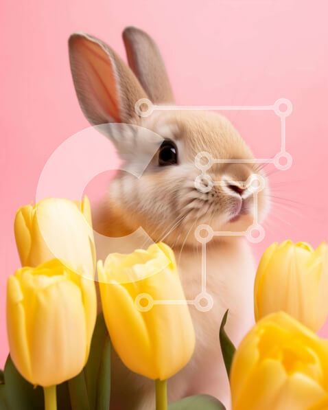 Intra Συλλεκτικό Ξύλινο Παζλ Plywood  4mm - Περίεργο κουνέλι λαγουδάκι ανάμεσα στις κίτρινες τουλίπες Σε Ξύλινο Κουτί - Διαστάσεις: 10x10 cm – 25 κομμάτια