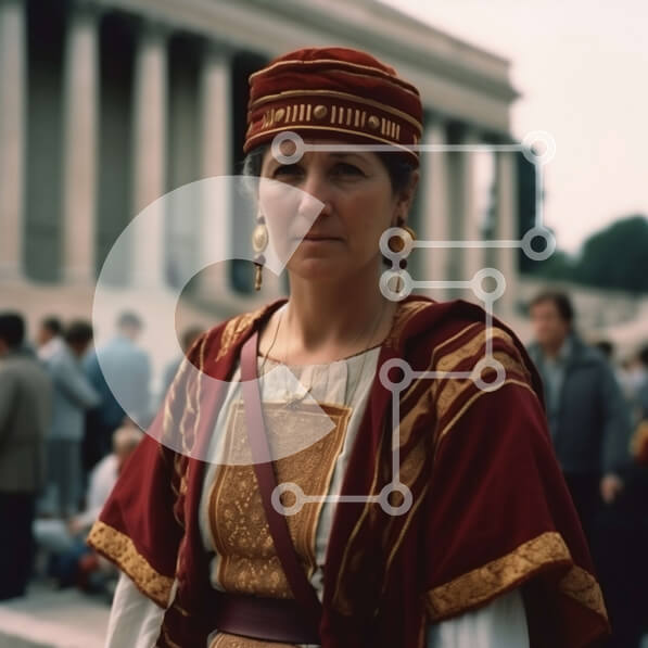 Intra Συλλεκτικό Ξύλινο Παζλ Plywood  4mm - Όμορφη εικόνα μιας γυναίκας με παραδοσιακή ενδυμασία που στέκεται μπροστά από ένα κτίριο με στήλες Σε Ξύλινο Κουτί - Διαστάσεις Puzzle: 10x10 cm – 25 κομμάτια