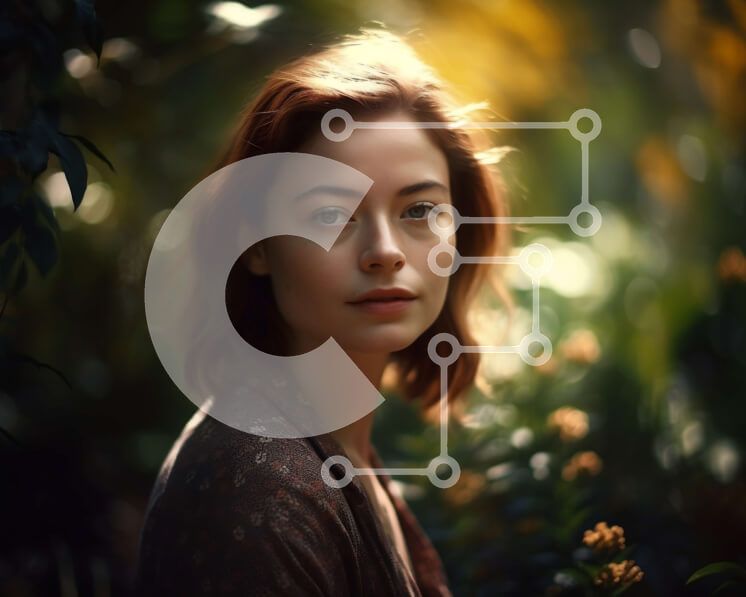 Intra Συλλεκτικό Ξύλινο Παζλ Plywood  4mm - Σοβαρή γυναίκα με καφέ φλοράλ φόρεμα που στέκεται σε ένα δάσος Σε Ξύλινο Κουτί - Διαστάσεις: 10x10 cm – 25 κομμάτια