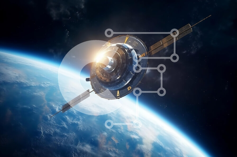 Intra Συλλεκτικό Ξύλινο Παζλ Plywood  4mm - Όμορφη εικόνα ενός δορυφόρου σε τροχιά γύρω από τη γη Σε Ξύλινο Κουτί - Διαστάσεις Puzzle: 10x10 cm – 25 κομμάτια