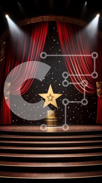 Intra Συλλεκτικό Ξύλινο Παζλ Plywood  4mm - Σκηνή με Χρυσό Αστέρι και Κόκκινη κουρτίνα Σε Ξύλινο Κουτί - Διαστάσεις Puzzle: 10x10 cm – 25 κομμάτια