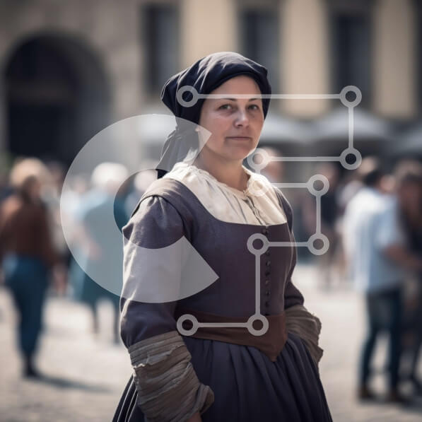 Intra Συλλεκτικό Ξύλινο Παζλ Plywood  4mm - Σοβαρή γυναίκα με αναγεννησιακό φόρεμα στην Cobblestone Street Σε Ξύλινο Κουτί - Διαστάσεις Puzzle: 10x10 cm – 25 κομμάτια