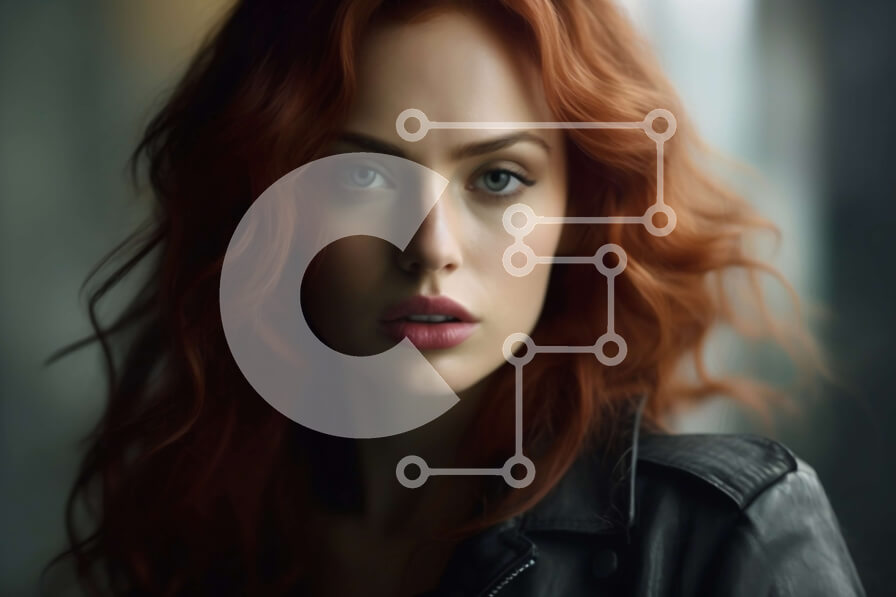 Intra Συλλεκτικό Ξύλινο Παζλ Plywood  4mm - Κομψή κοκκινομάλλα γυναίκα με δερμάτινο μπουφάν Σε Ξύλινο Κουτί - Διαστάσεις Puzzle: 10x10 cm – 25 κομμάτια