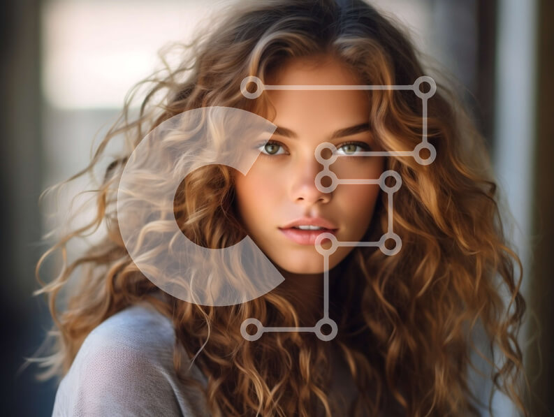 Intra Συλλεκτικό Ξύλινο Παζλ Plywood  4mm - Καθαρό πορτρέτο μιας νεαρής γυναίκας με φυσικά σγουρά καστανά μαλλιά και πράσινα μάτια Σε Ξύλινο Κουτί - Διαστάσεις Puzzle: 10x10 cm – 25 κομμάτια