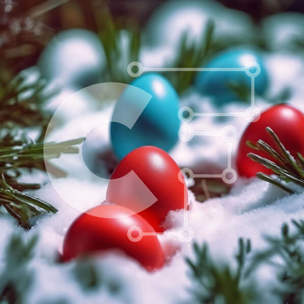 Intra Συλλεκτικό Ξύλινο Παζλ Plywood  4mm - Πολύχρωμα Πασχαλινά αυγά στο χιόνι με πράσινα κλαδιά Σε Ξύλινο Κουτί - Διαστάσεις: 10x10 cm – 25 κομμάτια