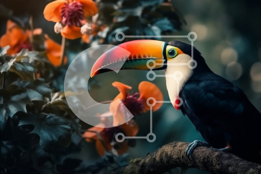 Intra Συλλεκτικό Ξύλινο Παζλ Plywood  4mm - Πολύχρωμο πουλί Toucan σε κλαδί στο καταπράσινο δάσος Σε Ξύλινο Κουτί - Διαστάσεις: 10x10 cm – 25 κομμάτια