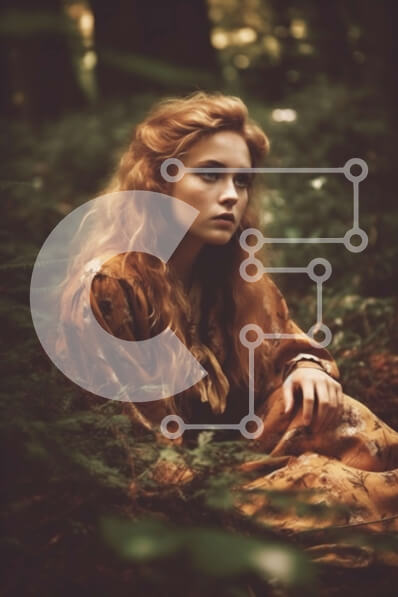 Intra Συλλεκτικό Ξύλινο Παζλ Plywood  4mm - Όμορφη εικόνα μιας γυναίκας που κάθεται στο δάσος με μακριά κόκκινα μαλλιά και ένα καφέ φόρεμα Σε Ξύλινο Κουτί - Διαστάσεις Puzzle: 10x10 cm – 25 κομμάτια