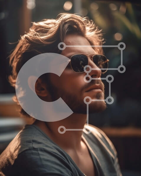 Intra Συλλεκτικό Ξύλινο Παζλ Plywood  4mm - Κομψός άνδρας με γυαλιά ηλίου που κοιτάζει μακριά Σε Ξύλινο Κουτί - Διαστάσεις Puzzle: 10x10 cm – 25 κομμάτια