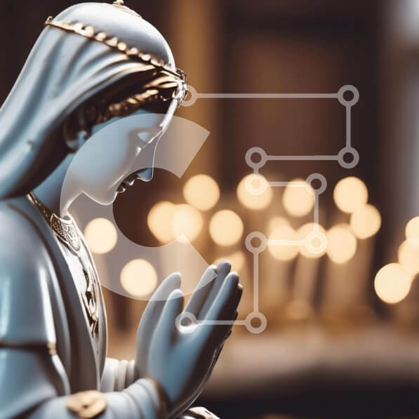 Intra Συλλεκτικό Ξύλινο Παζλ Plywood  4mm - Λευκό άγαλμα της Παναγίας που προσεύχεται μπροστά στα κεριά Σε Ξύλινο Κουτί - Διαστάσεις Puzzle: 10x10 cm – 25 κομμάτια