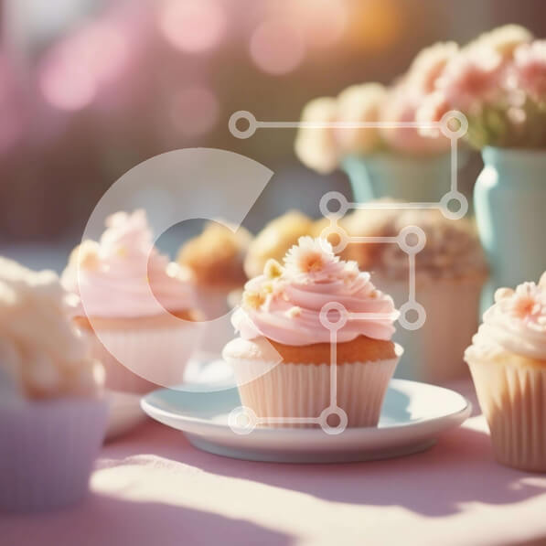 Σετ των 2 Intra Συλλεκτικό Ξύλινο Παζλ Plywood  4mm - Pink Frosted Cupcakes με λουλούδια Σε Ξύλινο Κουτί - Διαστάσεις: 10x10 cm – 25 κομμάτια