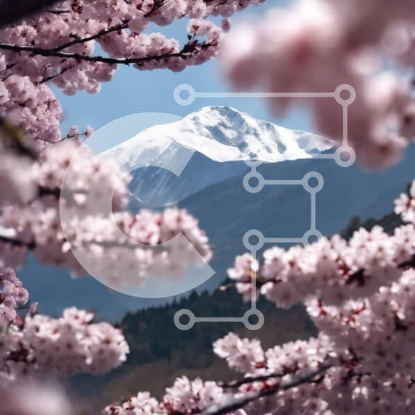 Intra Συλλεκτικό Ξύλινο Παζλ Plywood  4mm - Χιονισμένο βουνό με άνθη κερασιάς Σε Ξύλινο Κουτί - Διαστάσεις: 10x10 cm – 25 κομμάτια