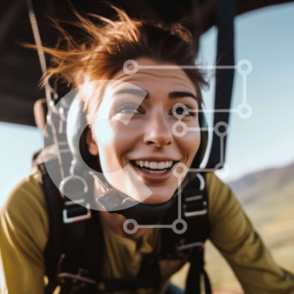 Intra Συλλεκτικό Ξύλινο Παζλ Plywood  4mm - Χαμογελαστή γυναίκα με αλεξίπτωτο με πράσινη φόρμα και κράνος Σε Ξύλινο Κουτί - Διαστάσεις Puzzle: 10x10 cm – 25 κομμάτια