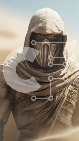 Intra Συλλεκτικό Ξύλινο Παζλ Plywood  4mm - Μυστηριώδης φιγούρα με μανδύα με κουκούλα και μάσκα στην έρημο Σε Ξύλινο Κουτί - Διαστάσεις Puzzle: 10x10 cm – 25 κομμάτια