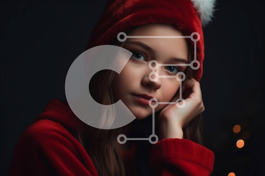 Intra Συλλεκτικό Ξύλινο Παζλ Plywood  4mm - Σοβαρό νεαρό κορίτσι με καπέλο και πουλόβερ Santa Σε Ξύλινο Κουτί - Διαστάσεις: 10x10 cm – 25 κομμάτια