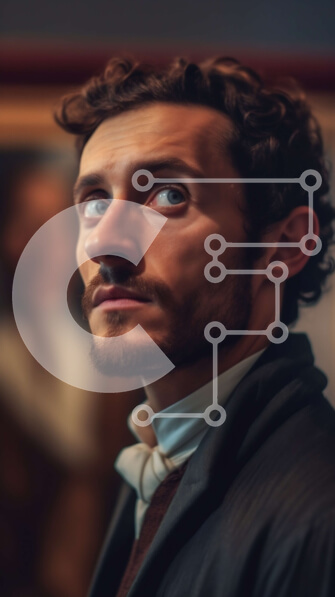 Intra Συλλεκτικό Ξύλινο Παζλ Plywood  4mm - Σοβαρός άνδρας με μαύρο παλτό και άσπρο πουκάμισο κοιτάζοντας την απόσταση Σε Ξύλινο Κουτί - Διαστάσεις Puzzle: 10x10 cm – 25 κομμάτια