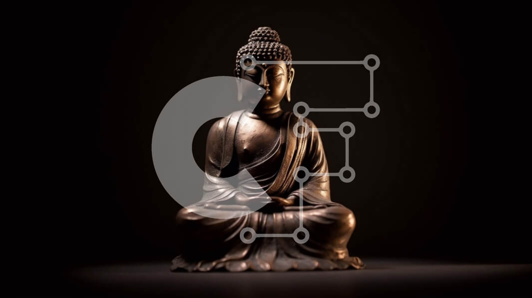 Intra Συλλεκτικό Ξύλινο Παζλ Plywood  4mm - Όμορφη εικόνα ενός καθιστού αγάλματος του Βούδα σε ένα σκοτεινό δωμάτιο Σε Ξύλινο Κουτί - Διαστάσεις Puzzle: 10x10 cm – 25 κομμάτια