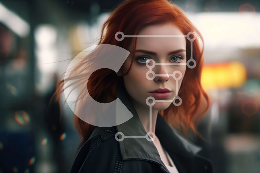 Intra Συλλεκτικό Ξύλινο Παζλ Plywood  4mm - Κομψό πορτρέτο μιας κοκκινομάλλας γυναίκας με μαύρο δερμάτινο μπουφάν Σε Ξύλινο Κουτί - Διαστάσεις Puzzle: 10x10 cm – 25 κομμάτια