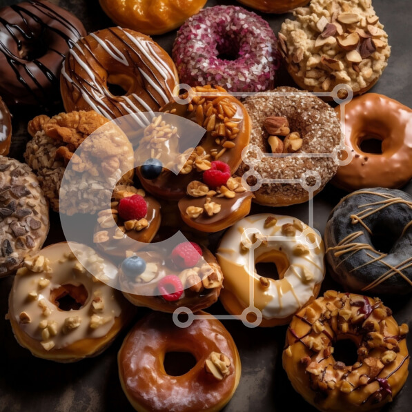 Σετ των 2 Intra Συλλεκτικό Ξύλινο Παζλ Plywood  4mm - Νόστιμα ντόνατς με διάφορες επικαλύψεις σε σκοτεινή επιφάνεια Σε Ξύλινο Κουτί - Διαστάσεις: 10x10 cm – 25 κομμάτια