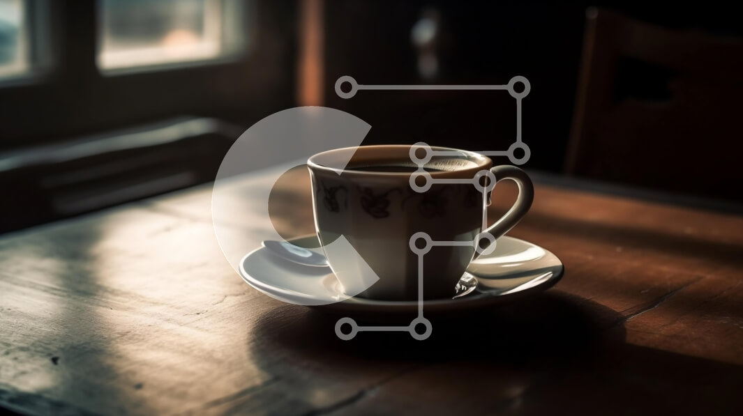 Σετ των 2 Intra Συλλεκτικό Ξύλινο Παζλ Plywood  4mm - Όμορφη εικόνα ενός λευκού φλιτζάνι καφέ σε ένα ξύλινο τραπέζι με το φως του ήλιου να λάμπει μέσα από το παράθυρο Σε Ξύλινο Κουτί - Διαστάσεις: 10x10 cm – 25 κομμάτια