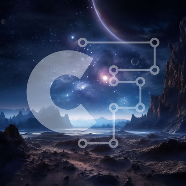 Intra Συλλεκτικό Ξύλινο Παζλ Plywood  4mm - Σκοτεινό φουτουριστικό τοπίο με βουνά, αστέρια και πλανήτες Σε Ξύλινο Κουτί - Διαστάσεις: 10x10 cm – 25 κομμάτια