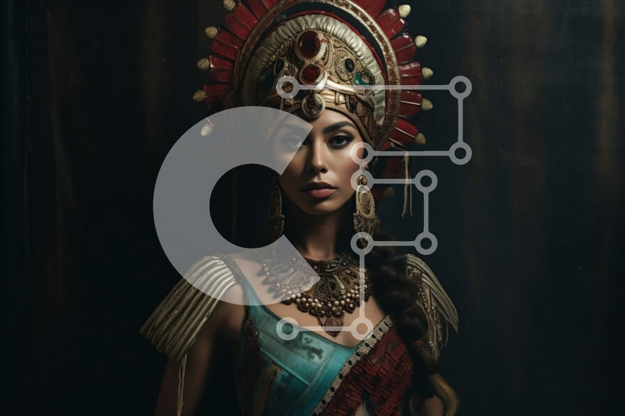 Intra Συλλεκτικό Ξύλινο Παζλ Plywood  4mm - Πορτρέτο μιας ιθαγενούς Αμερικανίδας με παραδοσιακή κόμμωση και κοσμήματα Σε Ξύλινο Κουτί - Διαστάσεις Puzzle: 10x10 cm – 25 κομμάτια