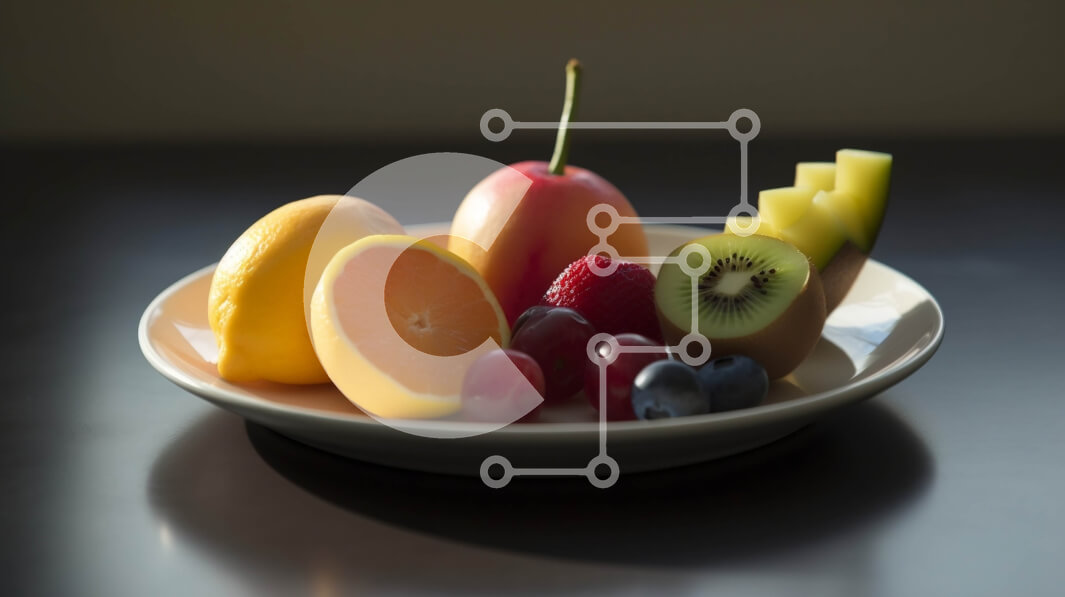 Σετ των 2 Intra Συλλεκτικό Ξύλινο Παζλ Plywood  4mm - Υγιή φρούτα σε φέτες σε ένα άσπρο πιάτο Σε Ξύλινο Κουτί - Διαστάσεις: 10x10 cm – 25 κομμάτια