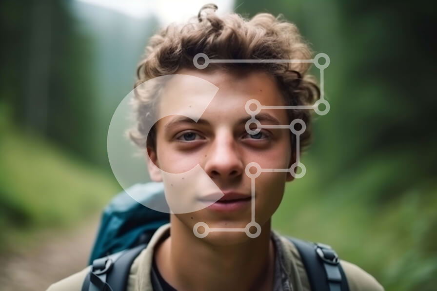 Intra Συλλεκτικό Ξύλινο Παζλ Plywood  4mm - Σοβαρός νεαρός άνδρας με σγουρά μαλλιά στο Forest Trail Σε Ξύλινο Κουτί - Διαστάσεις Puzzle: 10x10 cm – 25 κομμάτια