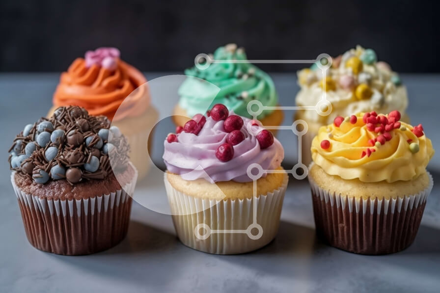 Σετ των 2 Intra Συλλεκτικό Ξύλινο Παζλ Plywood  4mm - Ομάδα πολύχρωμων cupcakes με παγώνοντας και ψεκασμούς Σε Ξύλινο Κουτί - Διαστάσεις: 10x10 cm – 25 κομμάτια