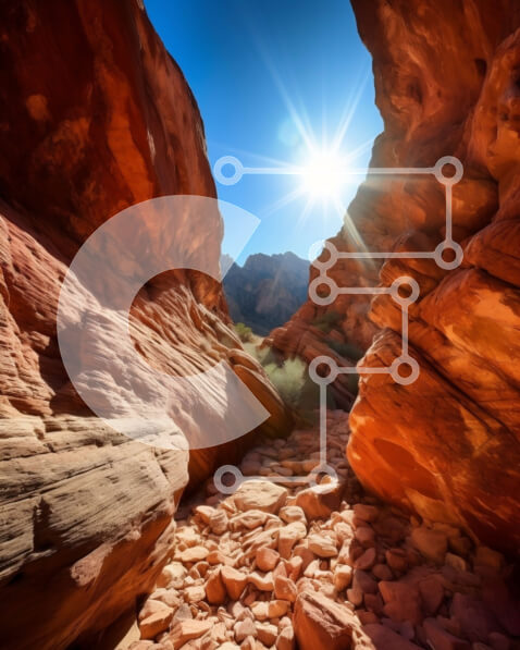 Intra Συλλεκτικό Ξύλινο Παζλ Plywood  4mm - Εκπληκτική εικόνα ενός Red Rock Canyon με ένα ρεύμα και δέντρα Σε Ξύλινο Κουτί - Διαστάσεις: 10x10 cm – 25 κομμάτια