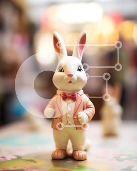 Intra Συλλεκτικό Ξύλινο Παζλ Plywood  4mm - Εμφάνιση ειδωλίων λευκού κουνελιού στο τραπέζι Σε Ξύλινο Κουτί - Διαστάσεις: 10x10 cm – 25 κομμάτια