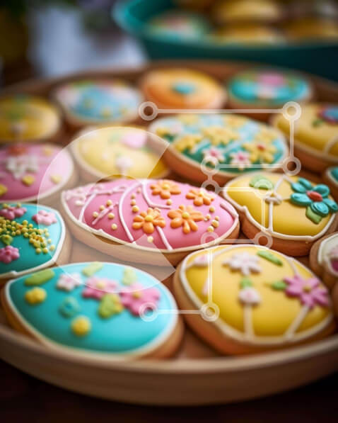 Σετ των 2 Intra Συλλεκτικό Ξύλινο Παζλ Plywood  4mm - Πασχαλινά μπισκότα με πολύχρωμα αυγά και λουλούδια Σε Ξύλινο Κουτί - Διαστάσεις: 10x10 cm – 25 κομμάτια