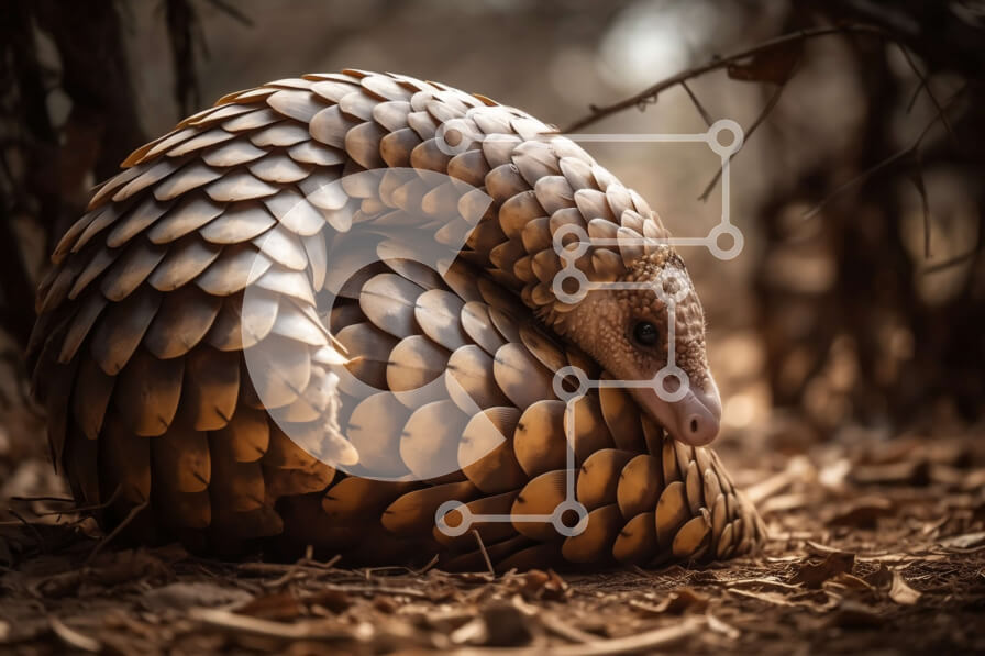 Σετ των 2 Intra Συλλεκτικό Ξύλινο Παζλ Plywood  4mm - Κοντινή φωτογραφία του κεφαλιού του Παγκολίνου με αιχμηρά δόντια και ορατές κλίμακες Σε Ξύλινο Κουτί - Διαστάσεις: 10x10 cm – 25 κομμάτια