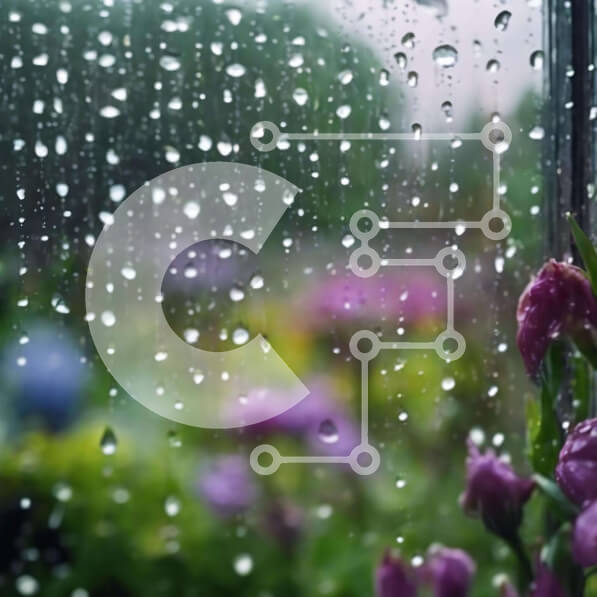 Intra Συλλεκτικό Ξύλινο Παζλ Plywood  4mm - Σταγόνες βροχής στο παράθυρο με ανθισμένα λουλούδια στο φόντο Σε Ξύλινο Κουτί - Διαστάσεις: 10x10 cm – 25 κομμάτια