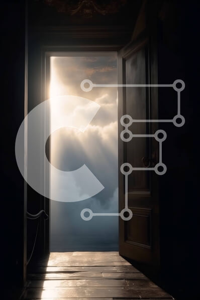 Intra Συλλεκτικό Ξύλινο Παζλ Plywood  4mm - Μυστηριώδης ανοιχτή πόρτα με σκοτεινό και θυελλώδη ουρανό και αστραπές που φωτίζουν τα σύννεφα Σε Ξύλινο Κουτί - Διαστάσεις Puzzle: 10x10 cm – 25 κομμάτια