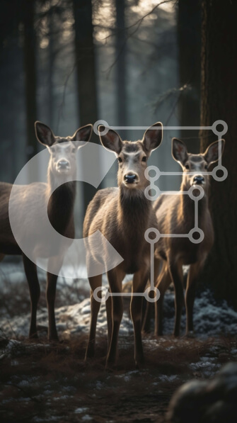 Σετ των 2 Intra Συλλεκτικό Ξύλινο Παζλ Plywood  4mm - Όμορφη εικόνα τεσσάρων ελαφιών σε ένα χιονισμένο δάσος Σε Ξύλινο Κουτί - Διαστάσεις: 10x10 cm – 25 κομμάτια