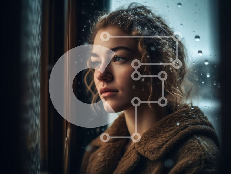 Intra Συλλεκτικό Ξύλινο Παζλ Plywood  4mm - Σκηνή παραθύρου Rainy Day με νεαρή γυναίκα με καφέ παλτό και μπότες Σε Ξύλινο Κουτί - Διαστάσεις Puzzle: 10x10 cm – 25 κομμάτια