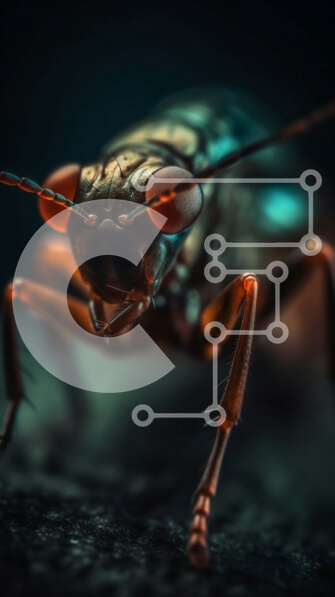 Σετ των 2 Intra Συλλεκτικό Ξύλινο Παζλ Plywood  4mm - Κοντινή εικόνα του κεφαλιού κατσαρίδας με μεγάλα κόκκινα μάτια και κεραίες Σε Ξύλινο Κουτί - Διαστάσεις: 10x10 cm – 25 κομμάτια