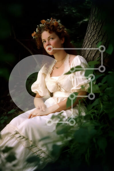 Σετ των 2 Intra Συλλεκτικό Ξύλινο Παζλ Plywood  4mm - Όμορφη εικόνα μιας γυναίκας με λευκό φόρεμα και floral στέμμα σε ένα δάσος Σε Ξύλινο Κουτί - Διαστάσεις: 10x10 cm – 25 κομμάτια