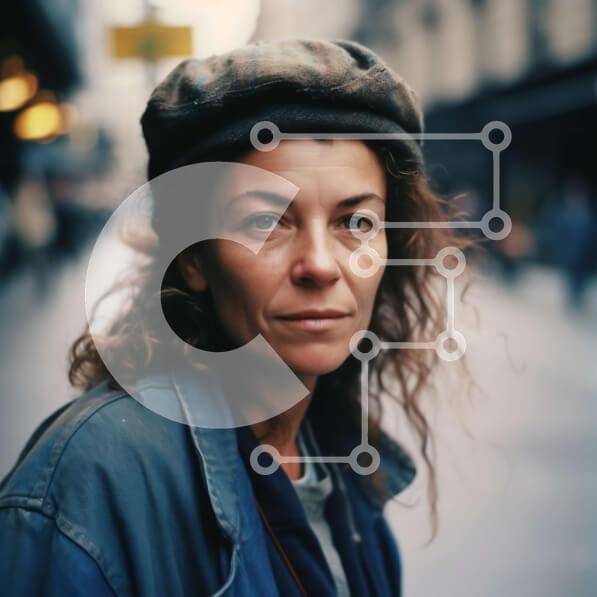 Intra Συλλεκτικό Ξύλινο Παζλ Plywood  4mm - Κομψή γυναίκα με καπέλο και σακάκι στέκεται στην οδό City Σε Ξύλινο Κουτί - Διαστάσεις Puzzle: 10x10 cm – 25 κομμάτια