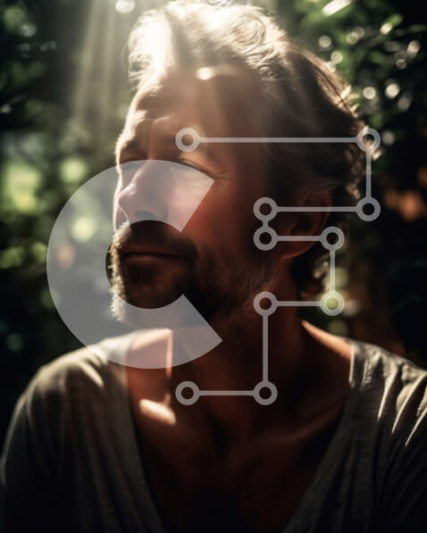 Intra Συλλεκτικό Ξύλινο Παζλ Plywood  4mm - Πορτρέτο ενός άνδρα σε ένα πυκνό δάσος με το φως του ήλιου να λάμπει μέσα από τα δέντρα Σε Ξύλινο Κουτί - Διαστάσεις Puzzle: 10x10 cm – 25 κομμάτια